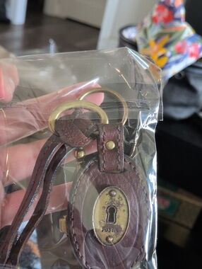 Fossil Brown Leather Key & Card Holder with Brass Hardware